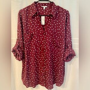 Maurices Burgundy Polka Dot Button Down Blouse